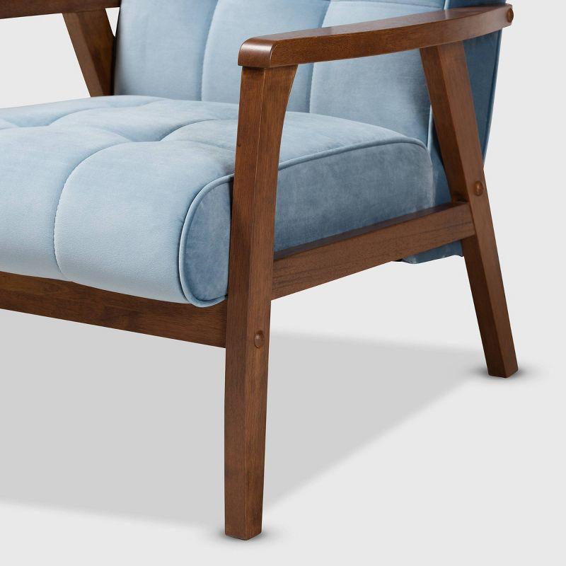 Asta Velvet Upholstered Armchair: Baxton Studio, Mid-Century Modern Design, Rubberwood Frame