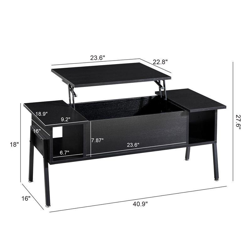 VECELO 42 Inch Lift Top Coffee Table with Metal Legs, Rising Center Table w/Hidden Compartment and 2 Storage Shelves, Black