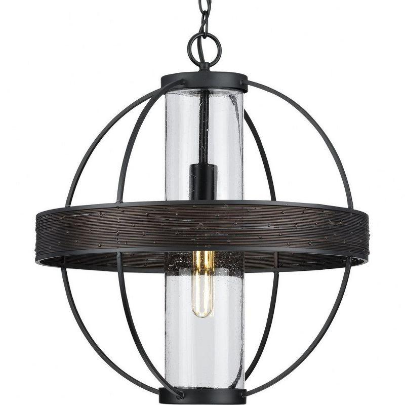 Matte Black Seeded Glass Outdoor Hanging Light