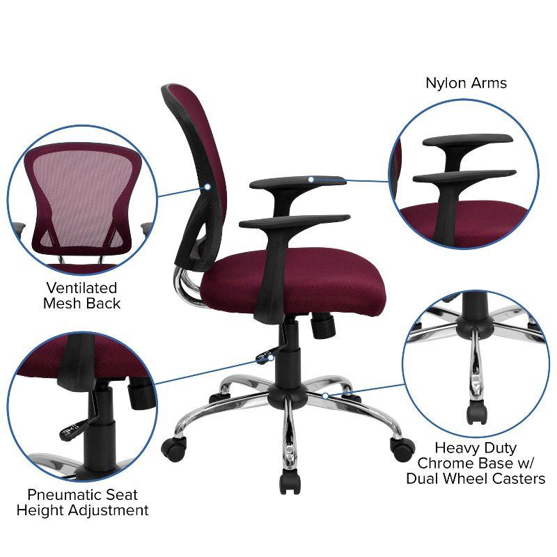 Flash Furniture Mid-Back Burgundy Mesh Swivel Task Office Chair with Chrome Base and Arms