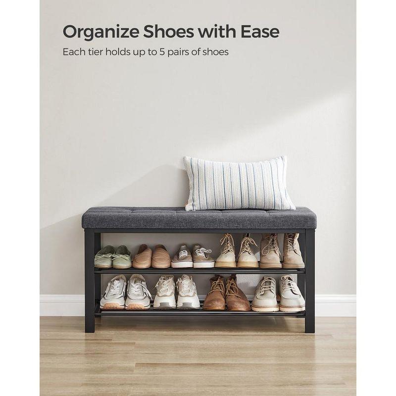 SONGMICS 3-Tier Shoe Bench - Entryway Shoe Rack with Foam Padded Seat, Linen, Metal Frame - Ideal for Living Room and Hallway