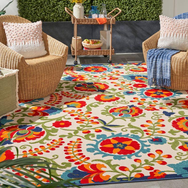 Nourison Aloha Floral Textured Flatweave High-Low Indoor Outdoor Area Rug Multicolor 7' x 10'