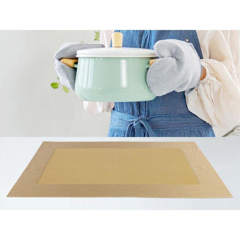 REGALWOVEN Kitchen Dining Table Decoration Washable Heat Resistant Wipeable PVC Placemats 8 Pcs Gold