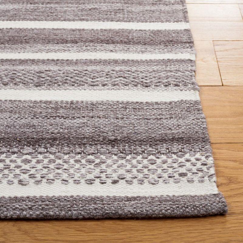 Gray and Ivory Striped Kilim 8' x 10' Wool Area Rug