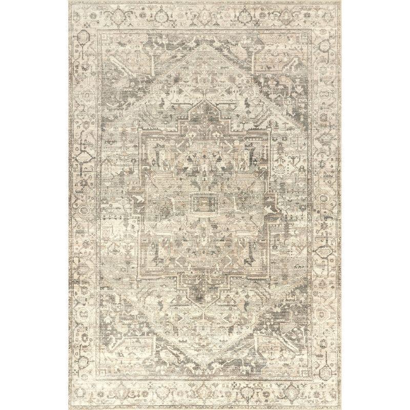 Nuloom 4x6 Machine Washable Rain Haven Vintage Medallion Indoor Area Rug, Grey Non-Slip Backing, Stain Resistant, BedroomLiving Room, Kitchen