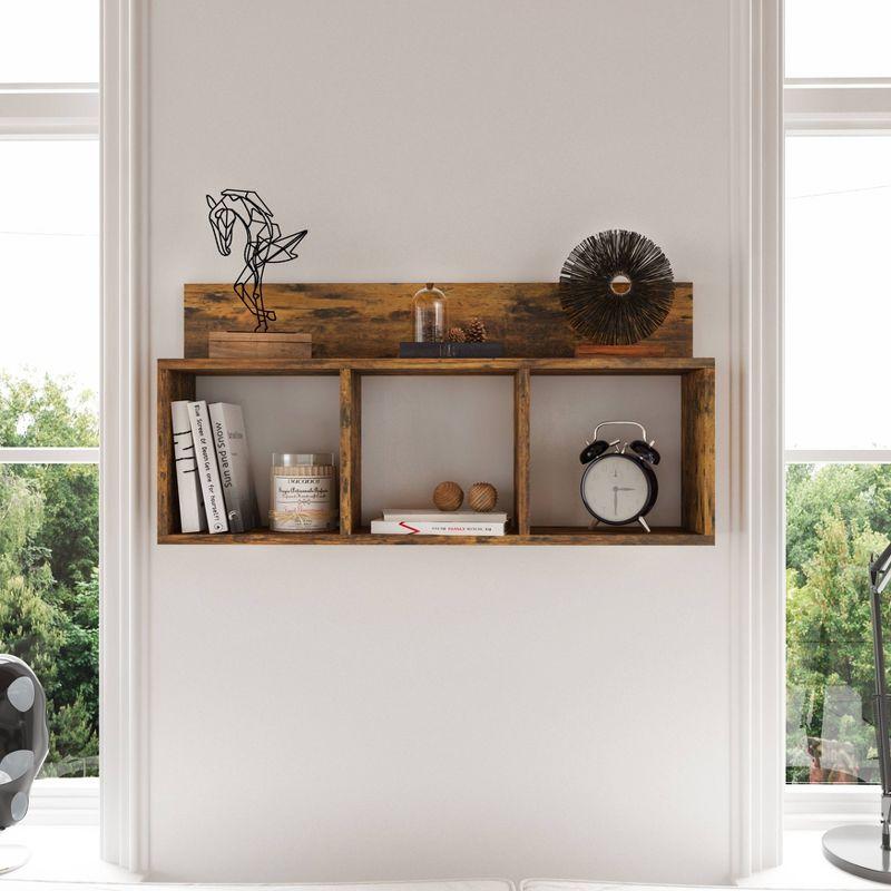 Danya B. 31.5" x 15.7" Rustic Floating Triple Cubby Shelf Aged Wood - Wall Mount, Display Ledge, MDF