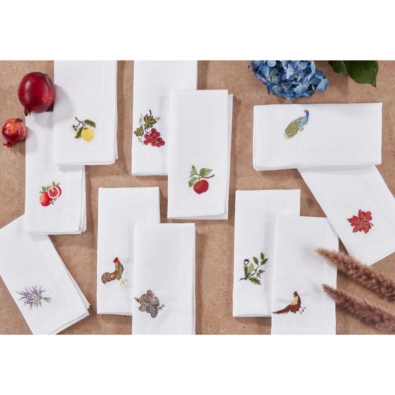 White Polyester Embroidered Pheasant Design Table Napkins Set