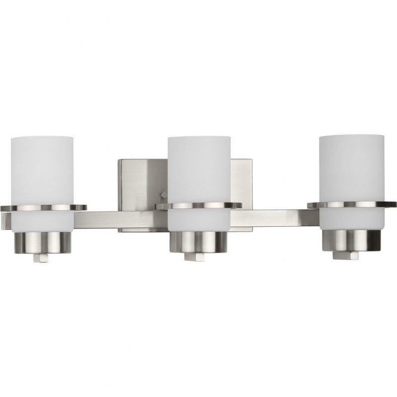 Progress Lighting Reiss 3-Light Vanity Light, Brushed Nickel, White Glass Shade