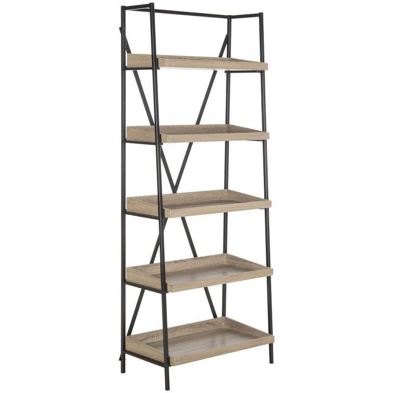 Joel 63'' Black Iron and Oak Finish 5-Tier Etagere