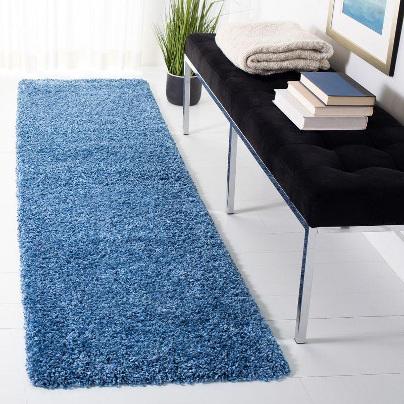 Blue Synthetic Easy Care Shag Runner Rug 2'2" x 8'