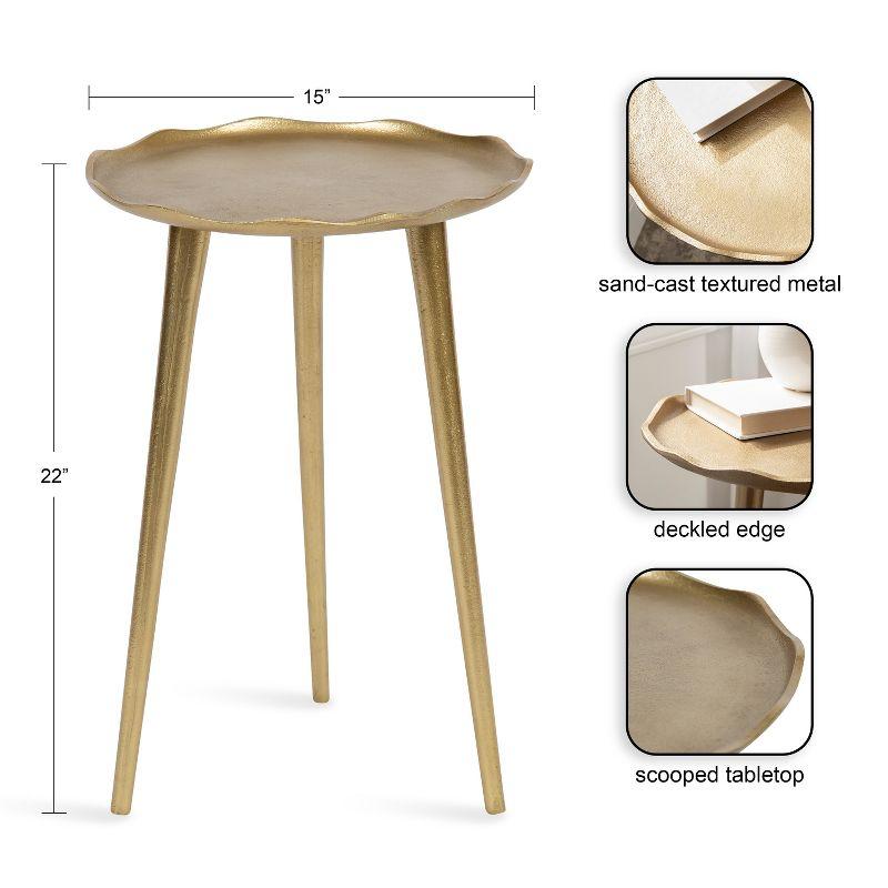 Alessia Gold Cast Aluminum Round Side Table with Deckled Edge