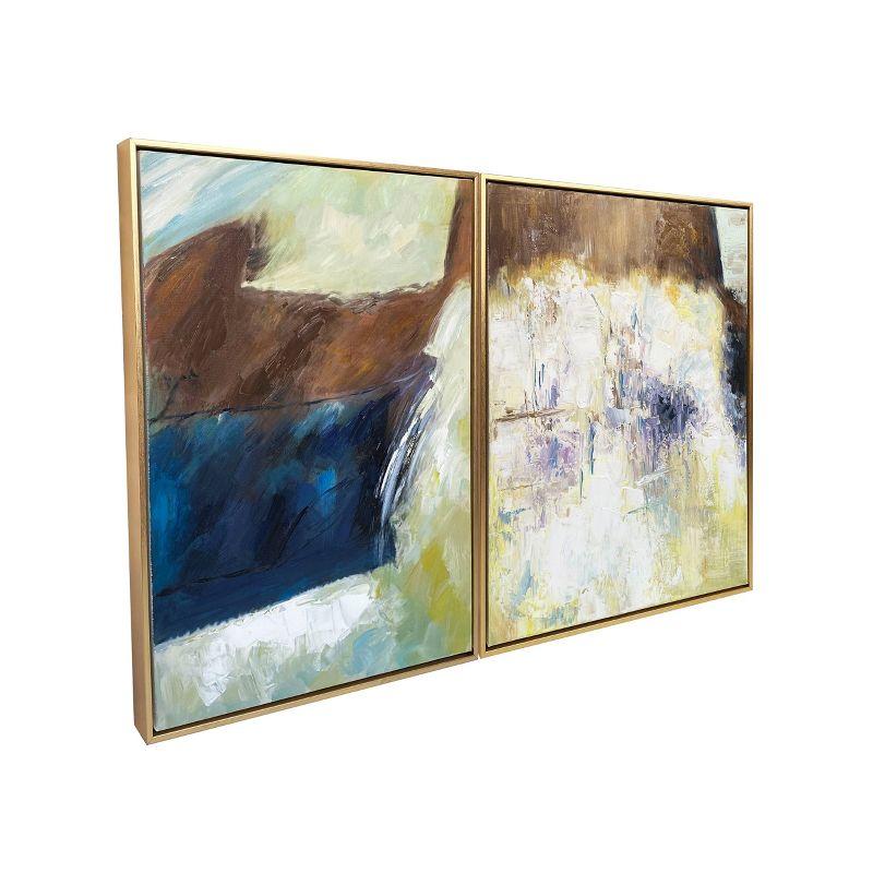 Gallery 57 (Set of 2) 24"x36" Earthen Harmony Abstract Hand Painted Floating Framed Canvas Wall Arts: Transitional Style