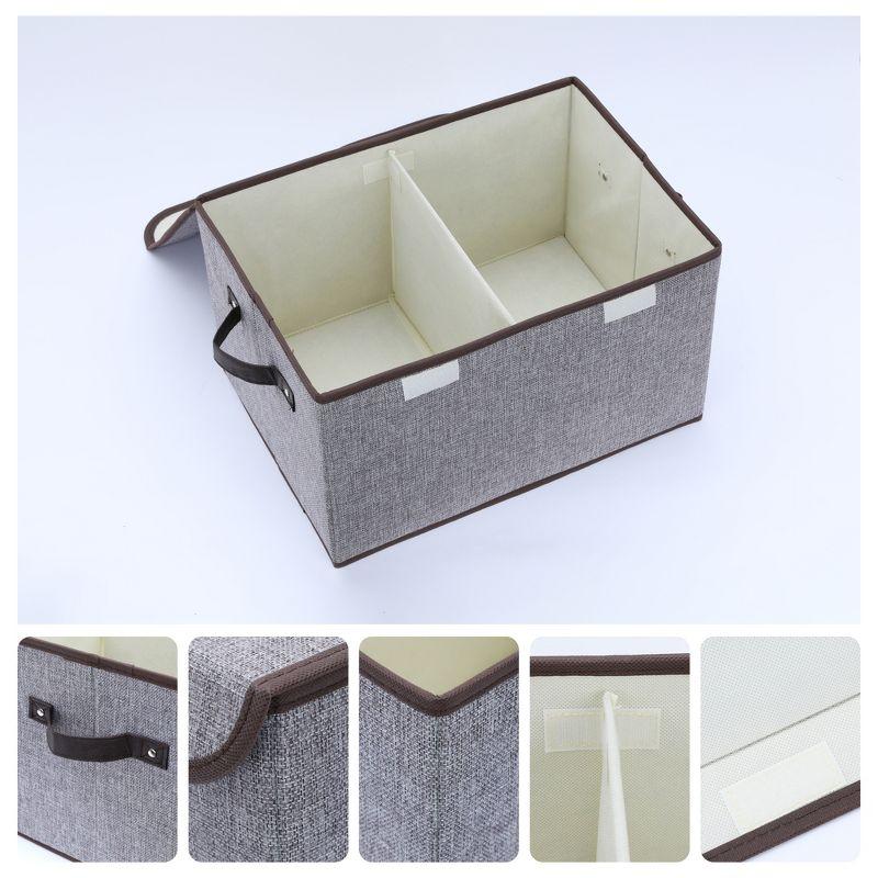 Gray Fabric Collapsible Storage Bin with Lid and Handle 16.5x12x10in