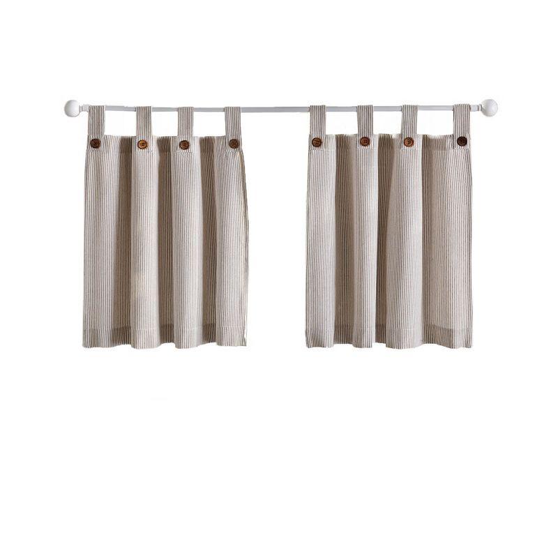 Tucker Ticking Stripe Button Tab Top Window Kitchen Tier Set of 2 - 30" x 24" - Linen - Elrene Home Fashions
