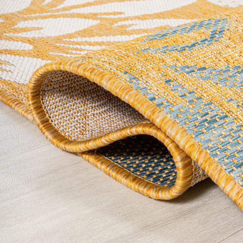 5' x 5' Zinnia Modern Floral Textured Weave Indoor/Outdoor Area Rug, Yellow/Cream - JONATHAN Y