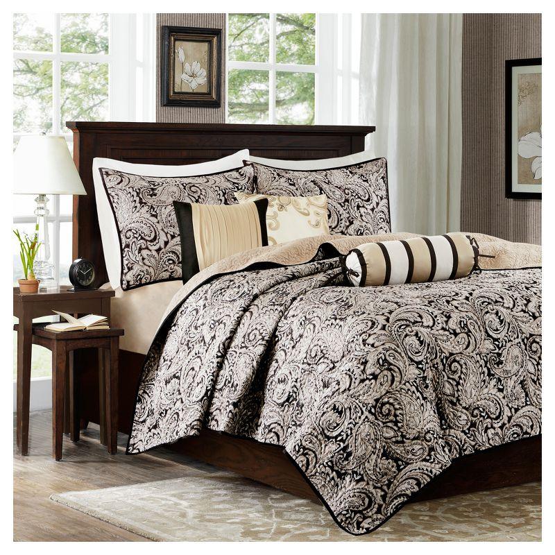 King Black and Gold Reversible Microfiber Quilt Set