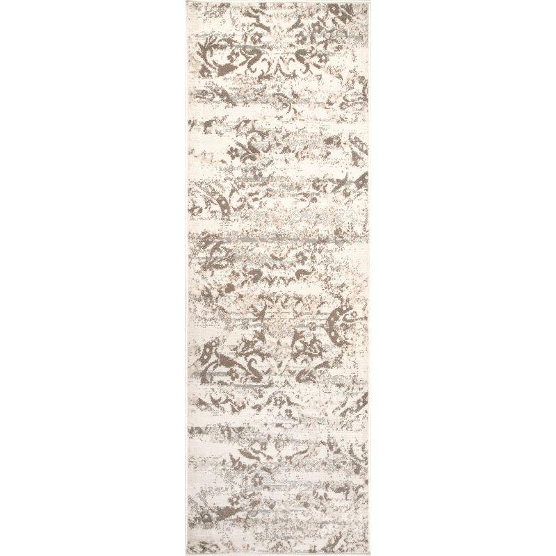 Beige Floral Synthetic Reversible Washable Runner Rug