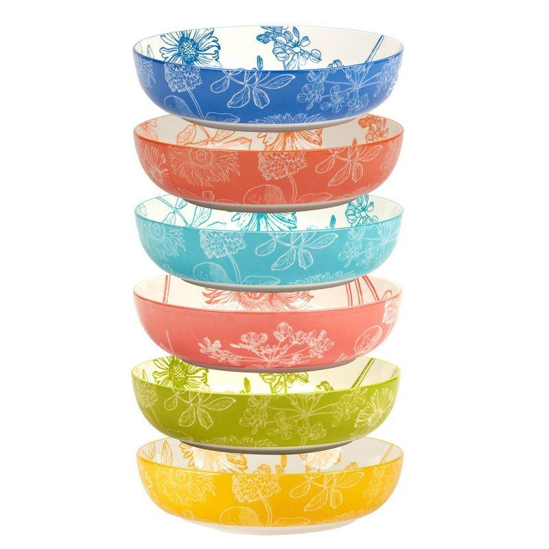 Botanical Set of 6 Soup Pasta Bowl 6 asst 9.25in Diam x 2.25in 40oz