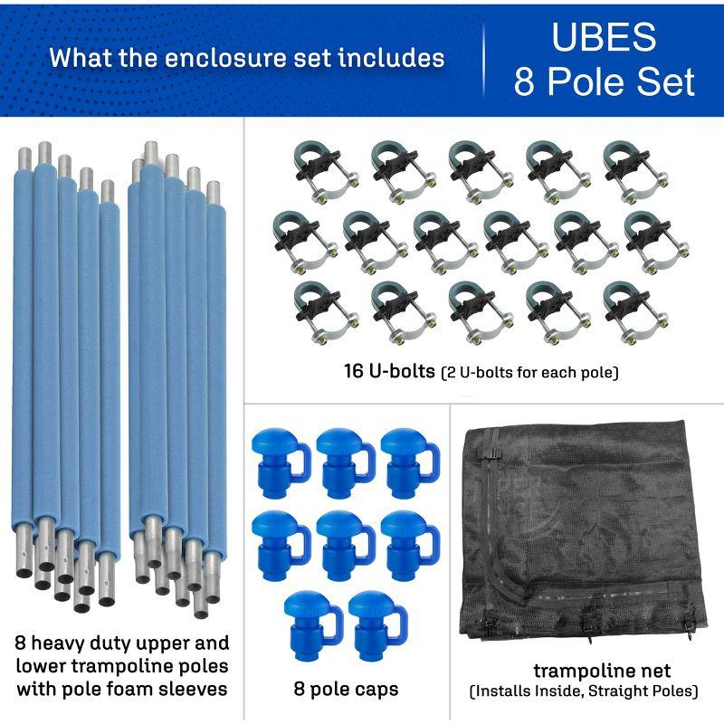 Upper Bounce Trampoline Safety Enclosure Set - Includes Net,  Poles, Caps, Foam Sleeves - Fits 12ft Round Frame - Installs Inside of Frame