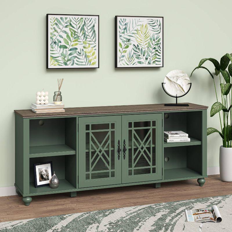 Festivo Green 70" Oak Vintage TV Stand with Cabinets