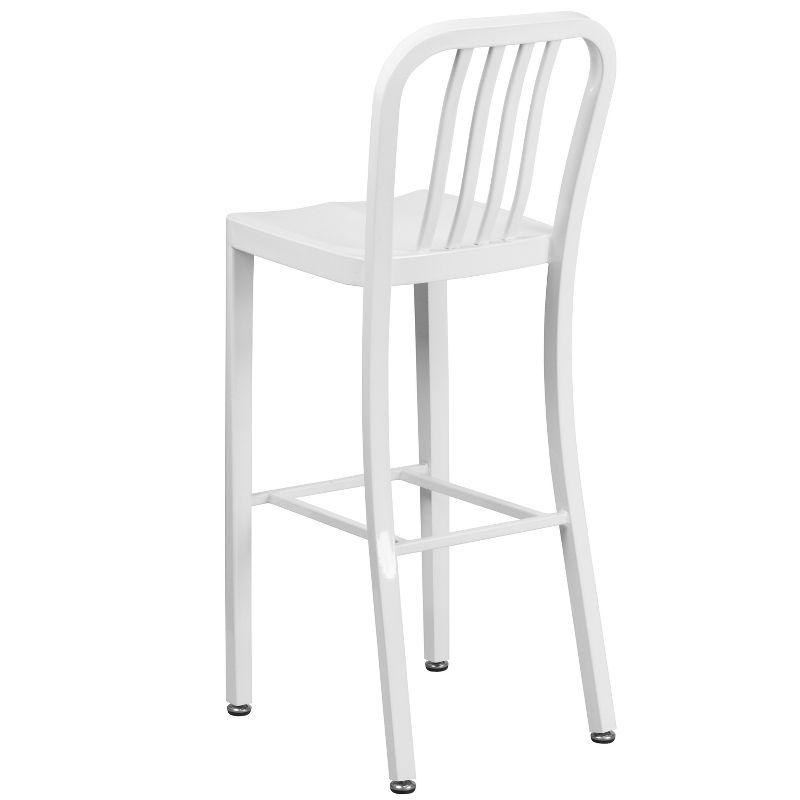 Sleek White Metal Indoor-Outdoor Barstool with Vertical Slat Back