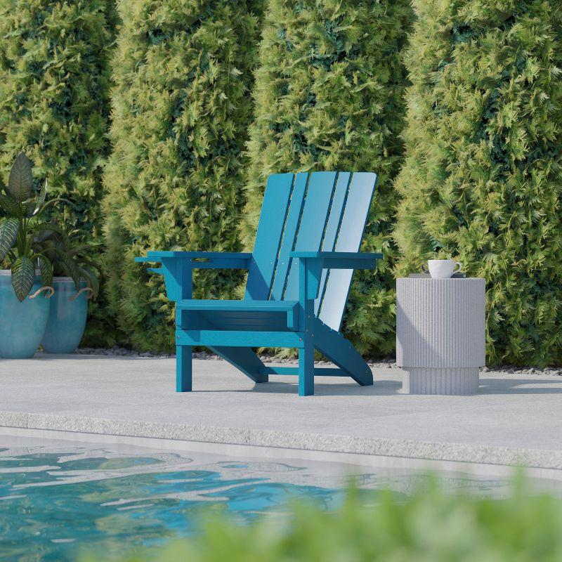 Flash Furniture Halifax Adirondack Chair with Cup Holder, Weather Resistant HDPE Adirondack Chair in Blue