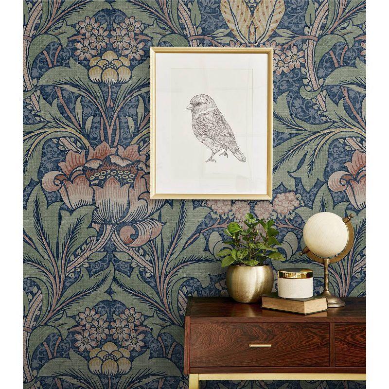 NextWall Acanthus Floral Peel and Stick Wallpaper Blue Denim: Vintage Botanical Vinyl, Self-Adhesive, Washable, 30.75 Sq Ft Coverage