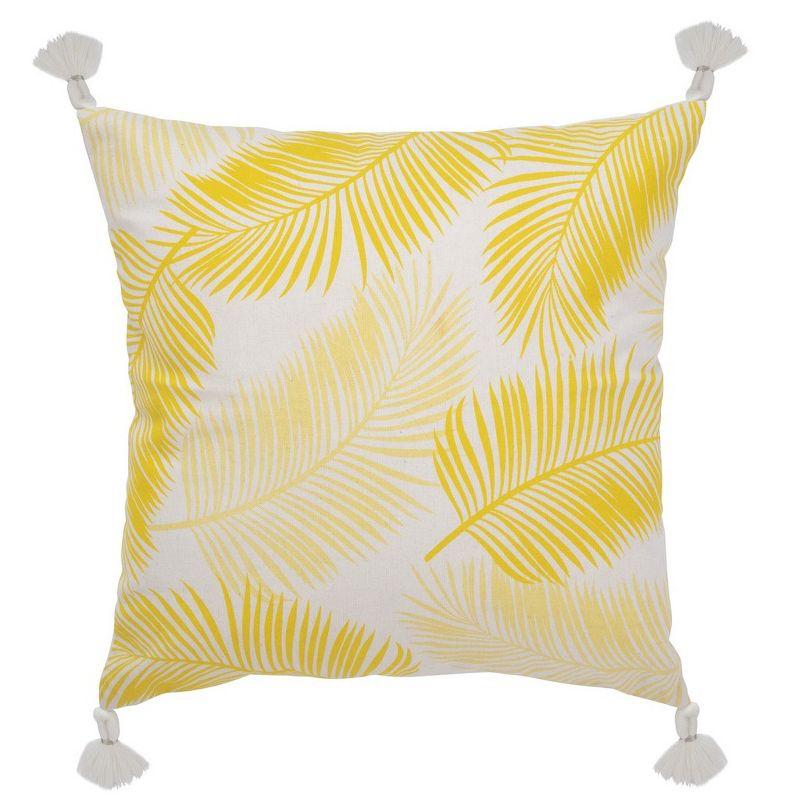 Ivory and Yellow Palm Leaf Square Throw Pillow