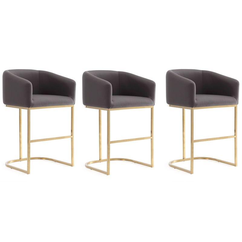 Set of 3 Louvre Upholstered Stainless Steel Counter Height Barstools - Manhattan Comfort