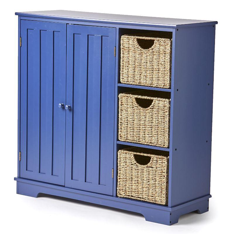 Navy Blue Beadboard Buffet Cabinet with Storage Shelves