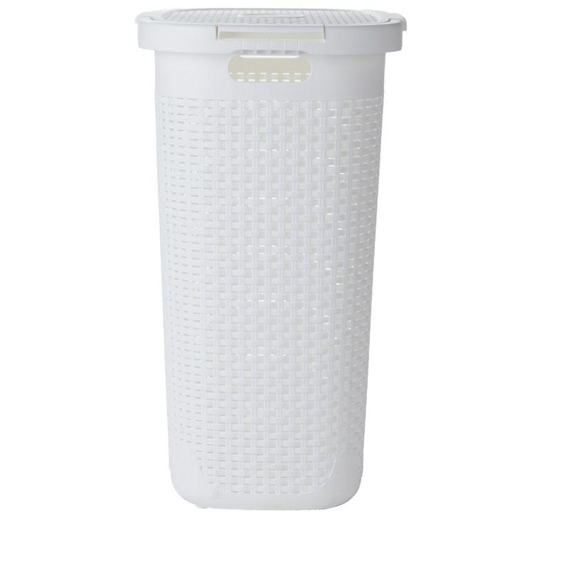 White Wicker Collapsible Laundry Hamper with Lid