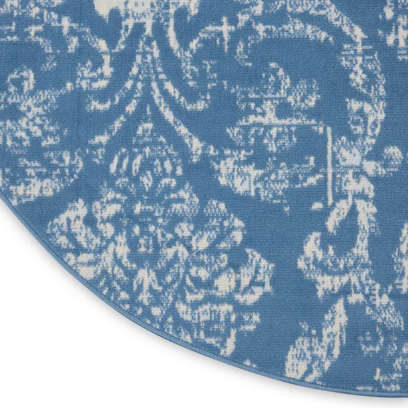 Nourison Jubilant 5'3" x ROUND (5' Round) Blue Area Rug Farmhouse Vintage Damask by Nourison
