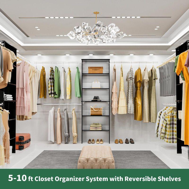 LOVMOR Wood Closet Organizer Starter Kit Tower with 3 Hang Rods