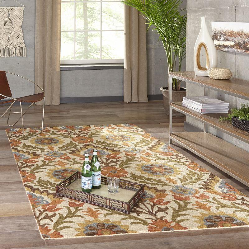 Hand-Tufted Blue and Beige Floral Wool Runner Rug