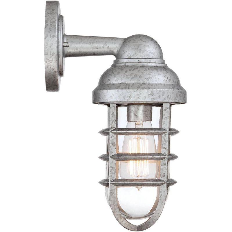 John Timberland Marlowe Industrial Outdoor Wall Lights Set of 2 Galvanized Steel Cage Frame 13 1/4" Clear Glass for Post Exterior Barn Deck House Yard