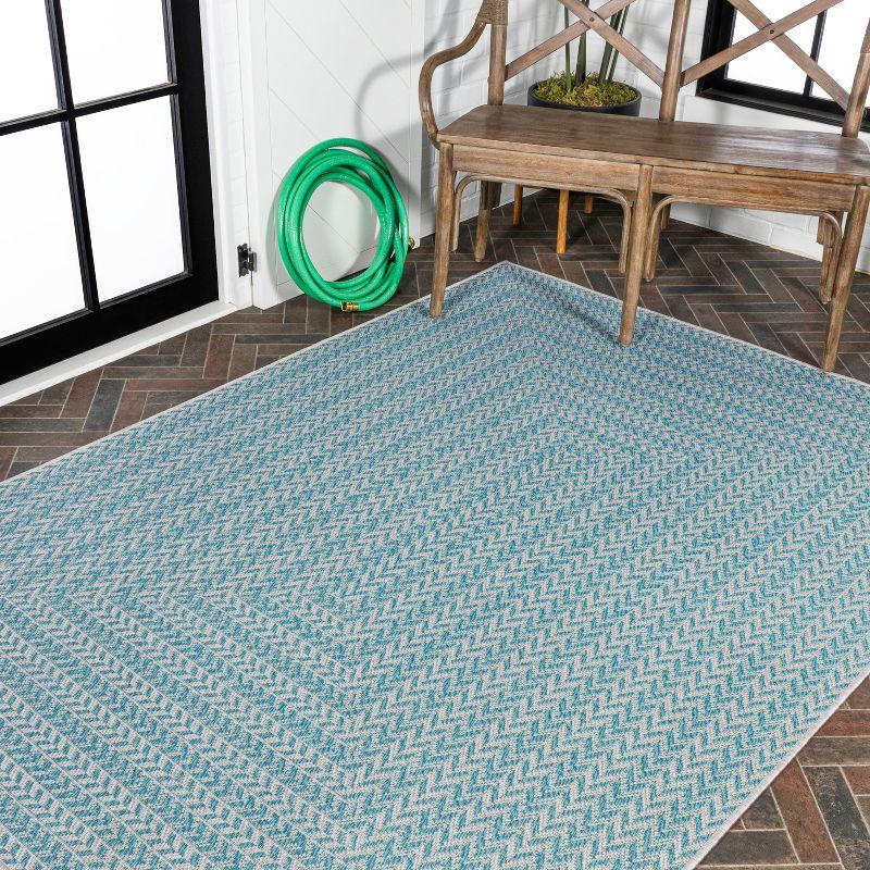 Aqua and Light Gray Geometric Synthetic 3x5 Indoor/Outdoor Rug