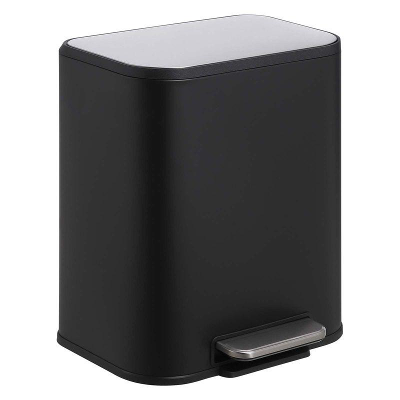 20L Black Stainless Steel Rectangular Step-On Trash Can