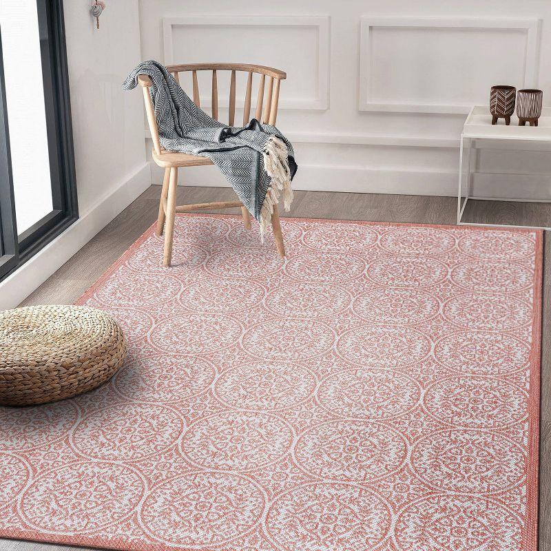 Terra Floral Circle Design 5' x 7' Easy-Care Outdoor Rug