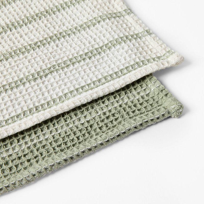 4pk Dish Cloth Set Green - Figmint™: Cotton Waffle Stripe Kitchen Towels for Washing Dishes, 12"x12" Summer Textiles