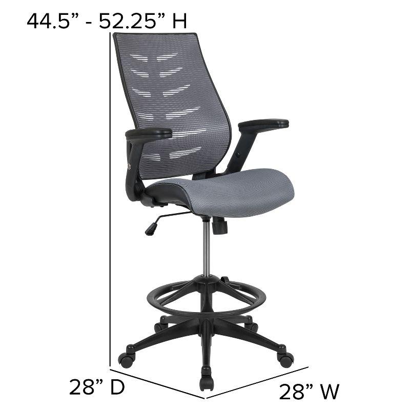 Flash Furniture High Back Mesh Spine-Back Ergonomic Drafting Chair with Adjustable Foot Ring and Adjustable Flip-Up Arms