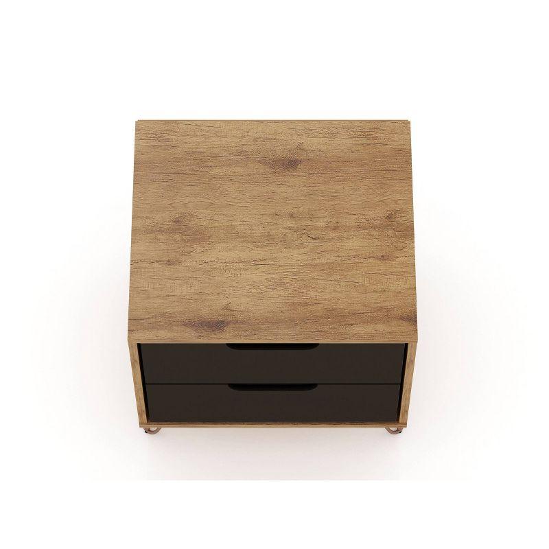 Set of 2 Rockefeller 2 Drawer Nightstands Nature/Textured Gray - Manhattan Comfort: Modern Splayed Metal Legs, MDF