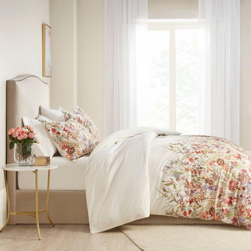 Mariana King/Cal King Cotton Watercolor Floral Duvet Cover Set