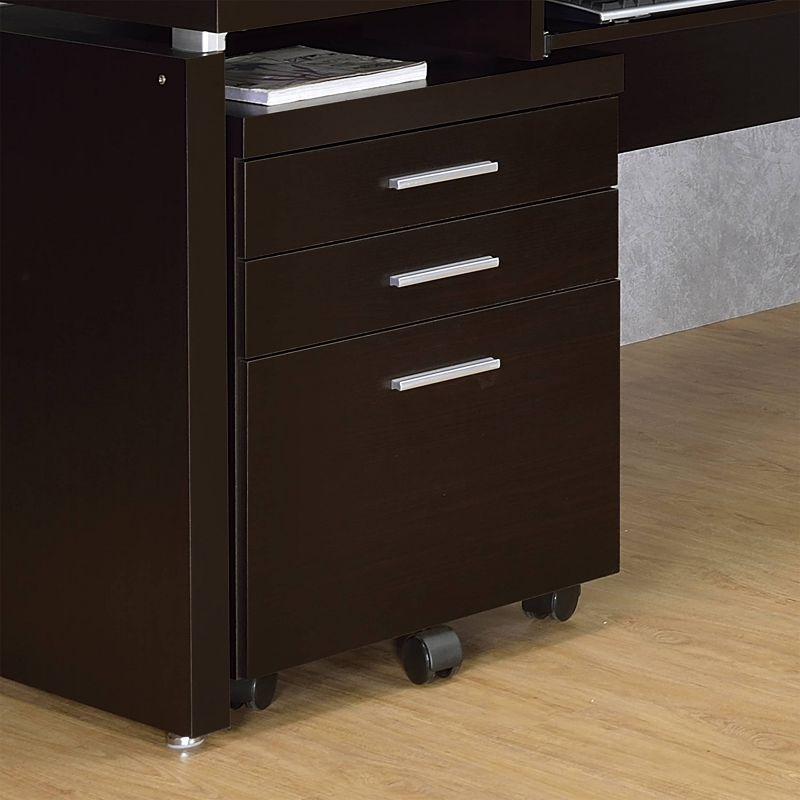 Skylar Black 3-Drawer Mobile File Cabinet with Silver Handles