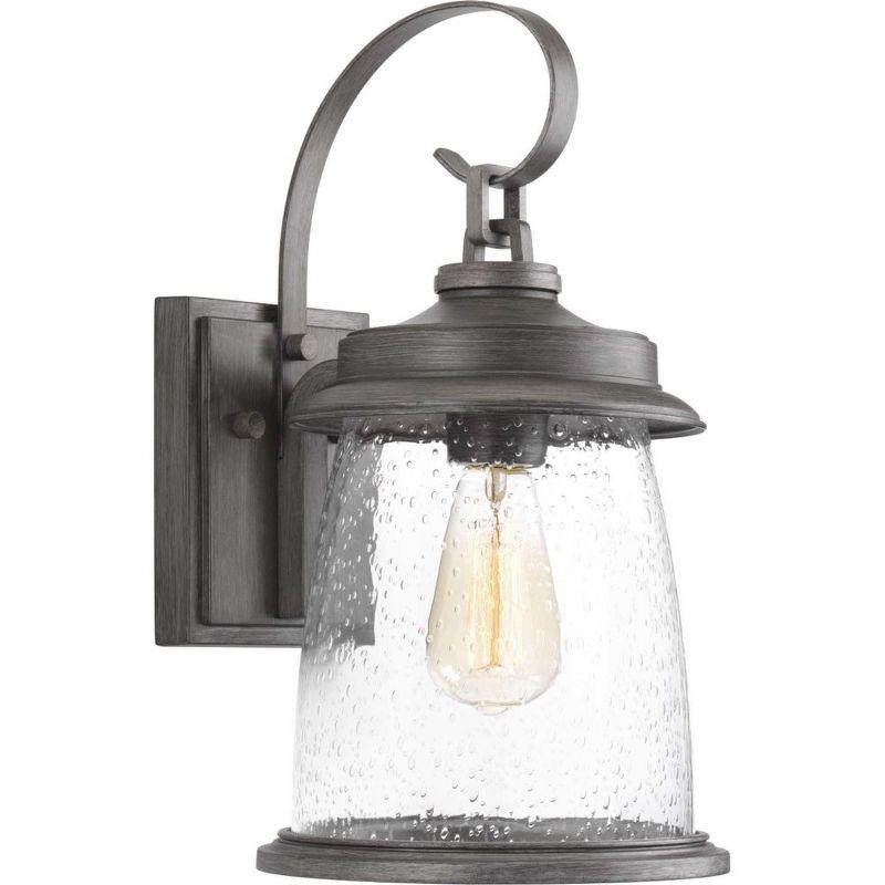 Progress Lighting Conover 1-Light Medium Wall Lantern in Antique Pewter with Seeded Glass Shade