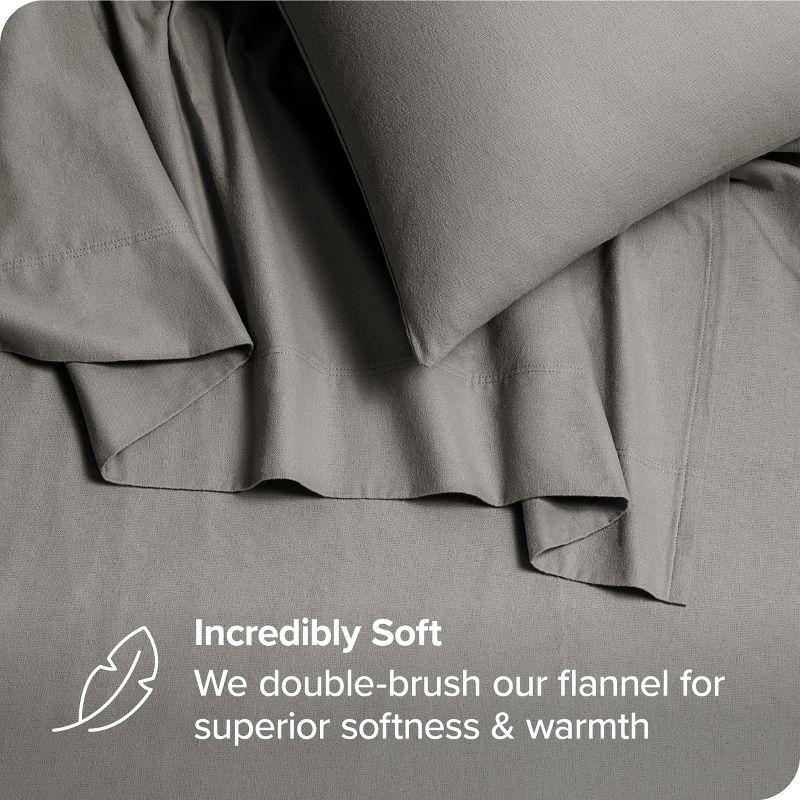 Queen Light Grey Organic Cotton Flannel Sheet Set