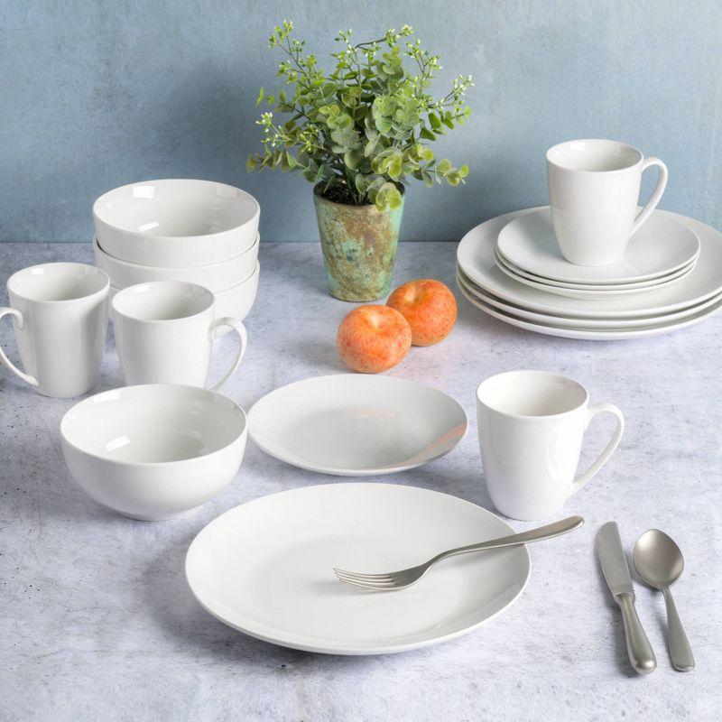 Gibson Home 16pc Ogalla Fine Ceramic Dinnerware Set - White: Dishware Set, Service for 4, Includes Dinner Plates & Bowls