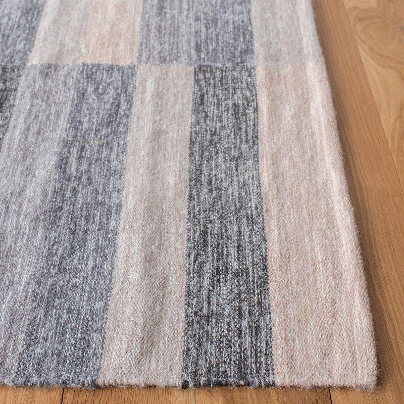 Gray and Beige Striped Wool Cotton 4' x 6' Area Rug