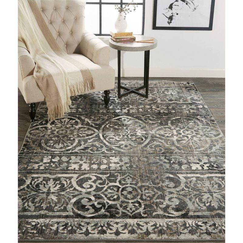 Gray and Ivory Distressed Rectangular Area Rug 5'3" x 7'6"