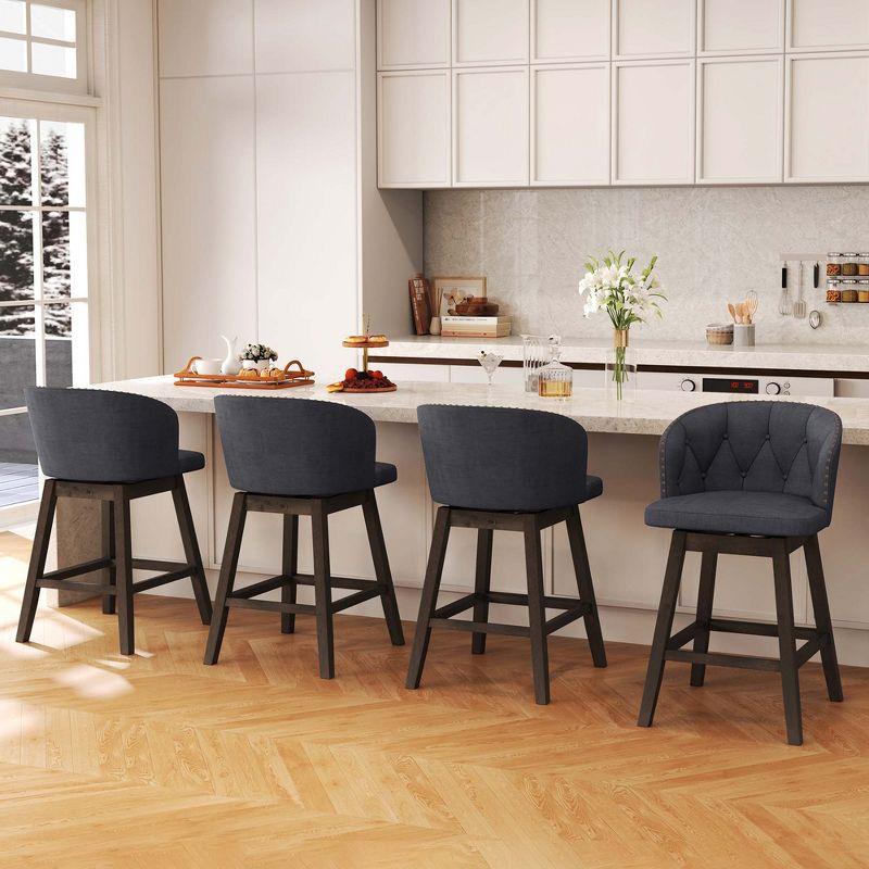 Costway 4 PCS Counter Height Bar Stools Fabric Upholstered Island Stools with 360° Swivel Seat Gray