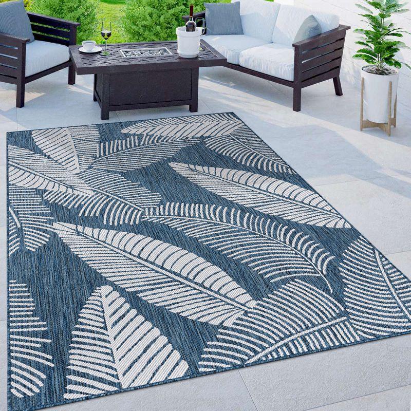 World Rug Gallery Distressed Palm Leaves Textured Flat Weave Indoor/Outdoor Area Rug - NAVY 7'10"X10'